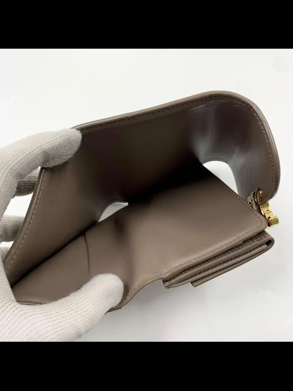 Celine Gray Leather Triomphe Mini Wallet with Gold Hardware